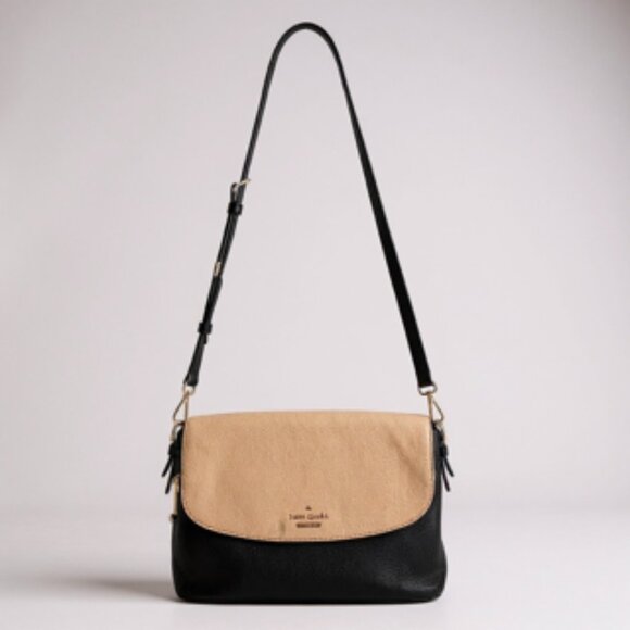 Kate Spade Black & Cream Pebbled Leather Shoulder Bag Crossbody Adjustable Strap - Picture 1 of 14